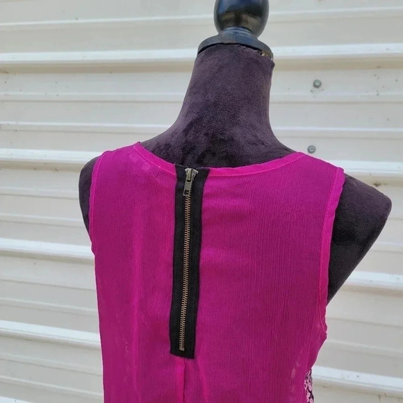 Living Doll Fushia Purple Pink Sequin Sheer Tank Top Zipper Back Soft Shiny sz L - Picture 4 of 10